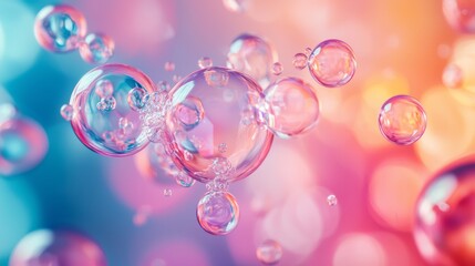 Abstract soap bubbles with vibrant bokeh background