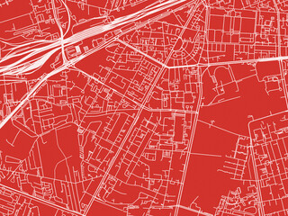 Christmas Map of Ochota, Poland in Snowy White on Festive Red Background.