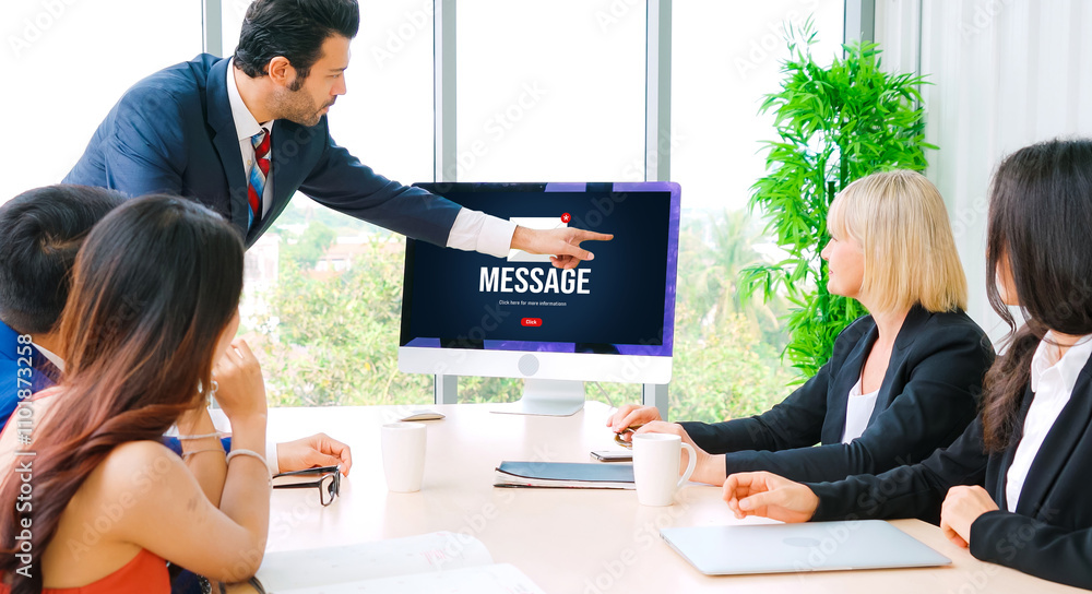 Poster email notification message showing on computer screen snugly. digital marketing message information 