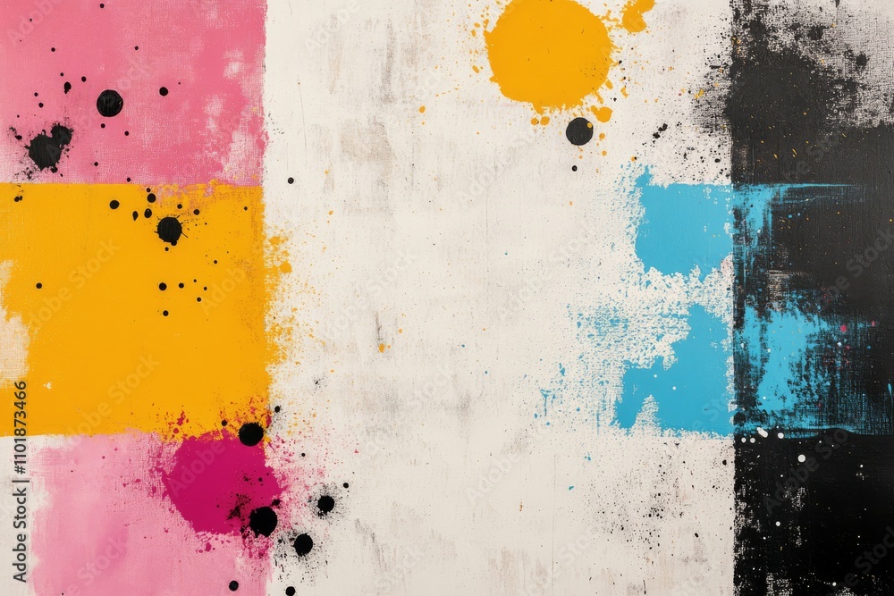 Poster modern abstract art with vibrant colors and textured patterns on canvas background