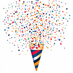 Obraz premium Colorful confetti bursts from festive party hat, creating joyful atmosphere. This vibrant image captures essence of celebration and fun, perfect for party themes