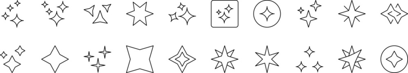 Sparkles and Stars Icon Set for UI, Placards, Books, Apps. Editable Stroke. Suitable for Web Sites, Books, Cards, Apps