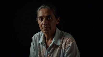 Obraz premium Portrait of an elderly Indian woman with a serious expression against a black background