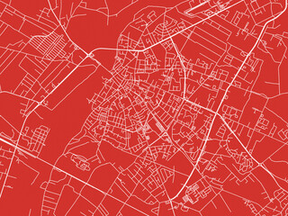 Christmas Map of Ostroleka, Poland in Snowy White on Festive Red Background.