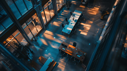 modernes, helles Großraumbüro mit viel Glas und Licht