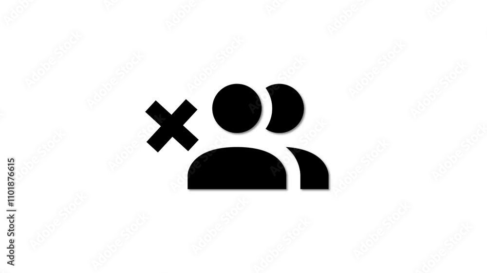 Poster double person user icon with cross mark.