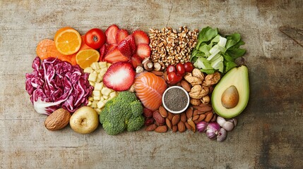 Colorful and Nutritious Food Arrangement: A Healthy Eating Guide
