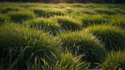 Sunlit Grass Blades in a Lush Field