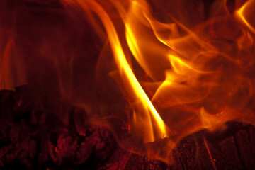 Flames in a wood burning stove