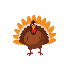 Turkey character on white background. Vector illustration in flat style.