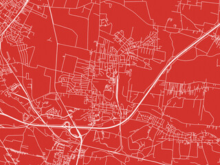 Christmas Map of Piekary Slaskie, Poland in Snowy White on Festive Red Background.