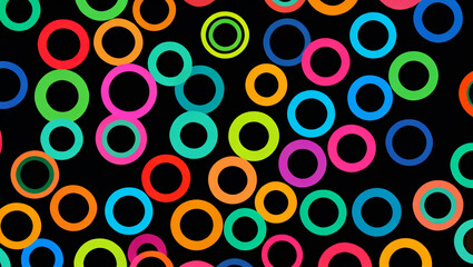 Fototapeta premium Colorful circles in various sizes and hues create a vibrant abstract design on a dark background