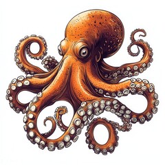 Obraz premium Vibrant illustration of an orange octopus with swirling tentacles.