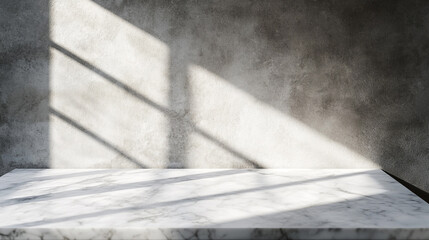 Light and shadow interplay on a marble surface in a minimalist interior setting