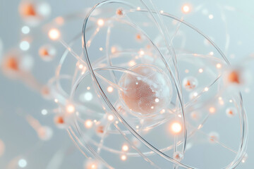 Futuristic glowing atomic model with subtle light effects