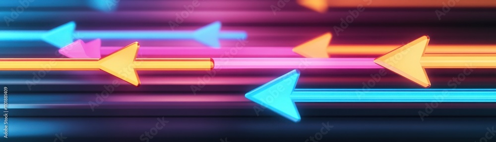 Poster dynamic and vibrant arrows in various colors, illustrating movement and direction in a striking digi