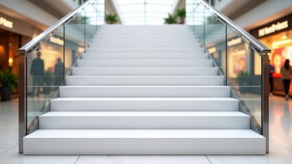 Blank wraps on staircase steps in a well-lit mall, ideal for promotions