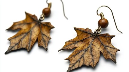 Naklejka premium Autumn maple Leaf Earrings with Rustic Design
