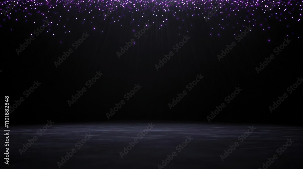 Poster obsidian black backdrop with luminous violet dots at the upper fringe, merging into the vast emptine