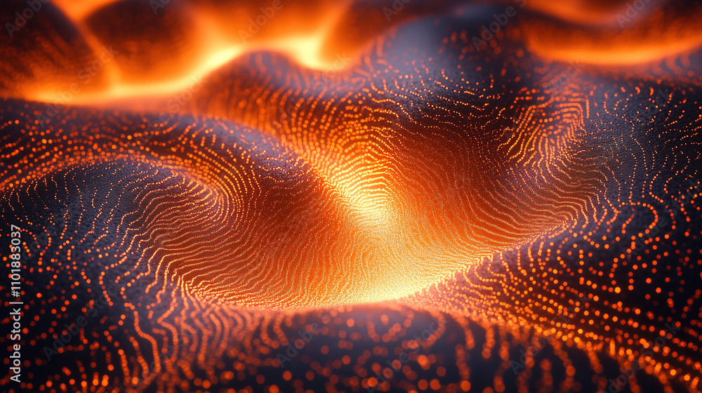 Poster glowing orange waves create a mesmerizing pattern resembling flowing liquid or molten lava in an abs