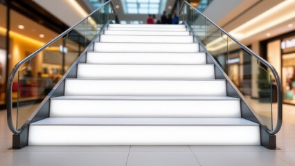 Obraz premium Sleek stair wrap mockup with blank steps in a shopping center