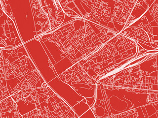 Christmas Map of Praga Polnoc, Poland in Snowy White on Festive Red Background.