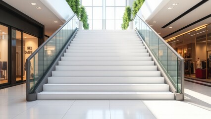 Blank step wraps on a staircase, perfect for mall advertising visuals