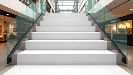 Fototapeta premium Realistic staircase mockup with blank wraps, set in a shopping mall