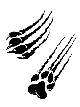 Dog Paw Silhouette Set, Sharp Claw Ripping Surface