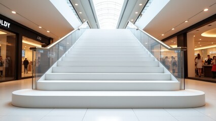 Fototapeta premium Sleek and modern stair wrap mockup in a brightly lit shopping center