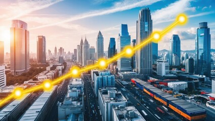 Obraz premium Bustling Cityscape with Skyscrapers at Sunset