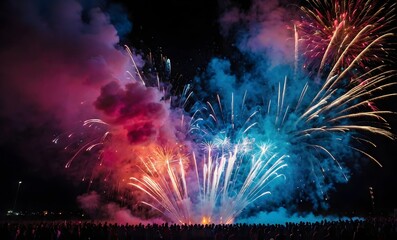 a colorful firework explosion in the night, colorful firework burst, colorful firework background, winning celebration, winning night, starting ceremony, party celebration night, colorful powder 
