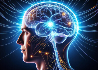 Obraz premium Visualization of AI interacting with human thought