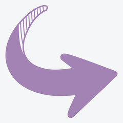 A purple curved arrow pointing right, designed with a striped pattern.