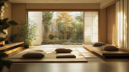 Minimalist, japandi style interior design of modern living room