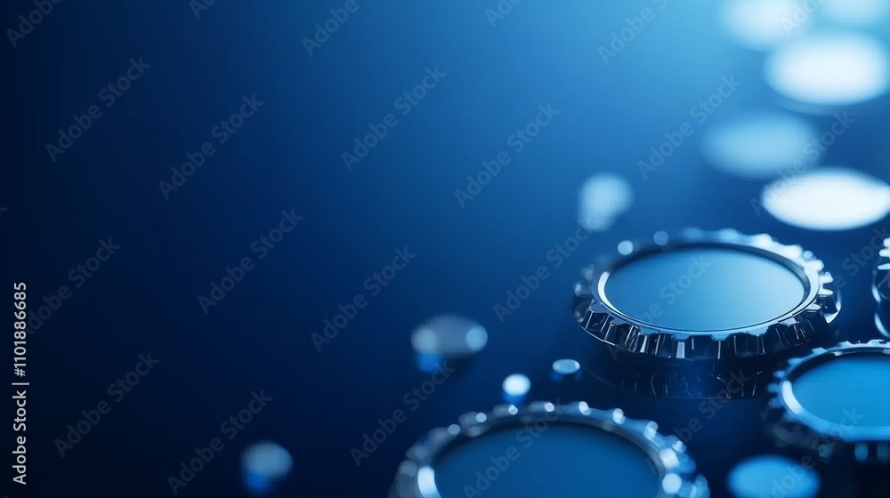 Aufkleber a close-up view of metallic bottle caps on a blue surface, creating an abstract and artistic composi