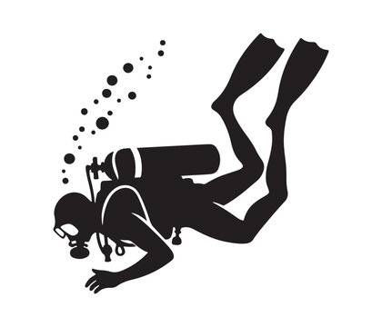 recommend clip art: Scuba diving vector silhouette illustration on white background