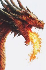 A fierce dragon displaying its fiery breath, suitable for fantasy and adventure illustrations