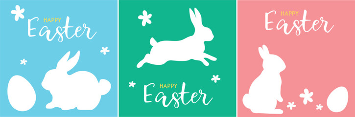 easter card with eggs with flowers and rabbit . flat minimalistic illustration modern style postcards, poster, ad
