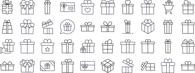 Gift and Present Simple Isolated Line Icons Collection. Editable Stroke. Suitable for Web Sites, Books, Cards, Apps