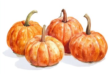 A close-up shot of three orange pumpkins sitting on a white surface, perfect for autumn-themed designs and decorations