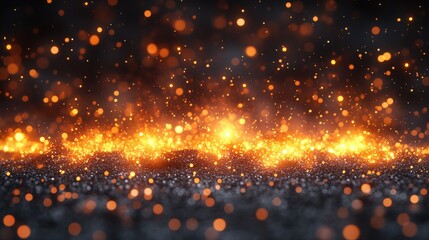 Obraz premium A close-up view of shimmering particles resembling glowing embers on a dark surface.