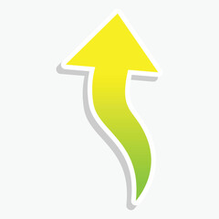 A stylized yellow and green arrow pointing upwards with a curved design.