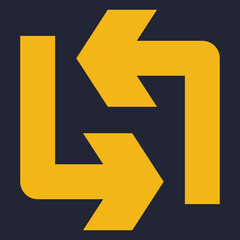 A logo featuring interlocking arrows in yellow on a dark background, symbolizing exchange or movement.