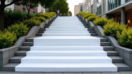 Fototapeta premium Blank step wraps on an outdoor staircase with a natural urban background