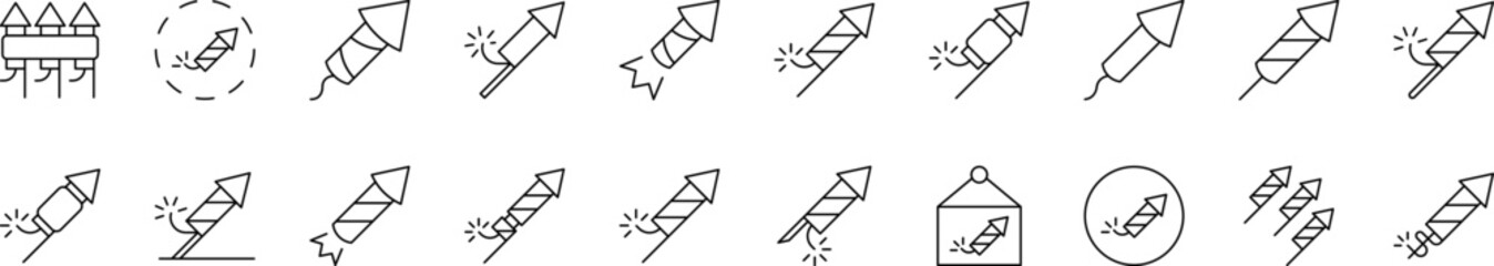 Firework Related Icon Set. Editable Stroke. Suitable for Web Sites, Books, Cards, Apps