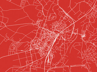 Christmas Map of Raciborz, Poland in Snowy White on Festive Red Background.