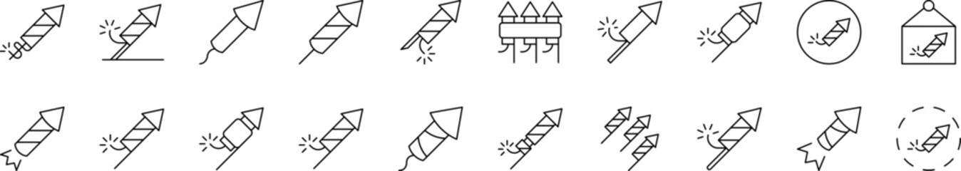 Firework Related Line Icons for Web Sites, Books, Cards, Apps. Editable Stroke. Suitable for Web Sites, Books, Cards, Apps