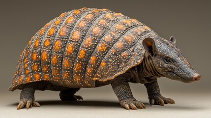 Fototapeta premium Closeup Shot of Curled Up Prehistoric Looking Armadillo With Intricate Scaly Shell