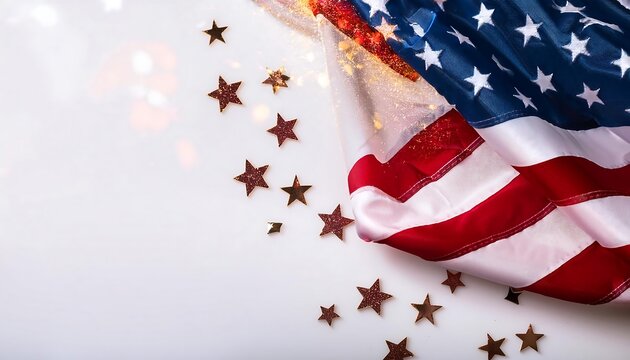  A photograph of an American flag with sparky stars on a white background, providing ample s_1(448)